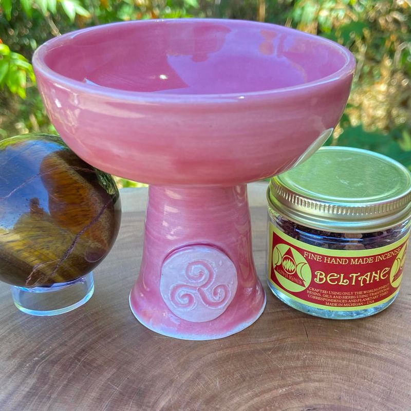 Luna Ignis Ceramic Incense Burner Rose  Pink Triskelion