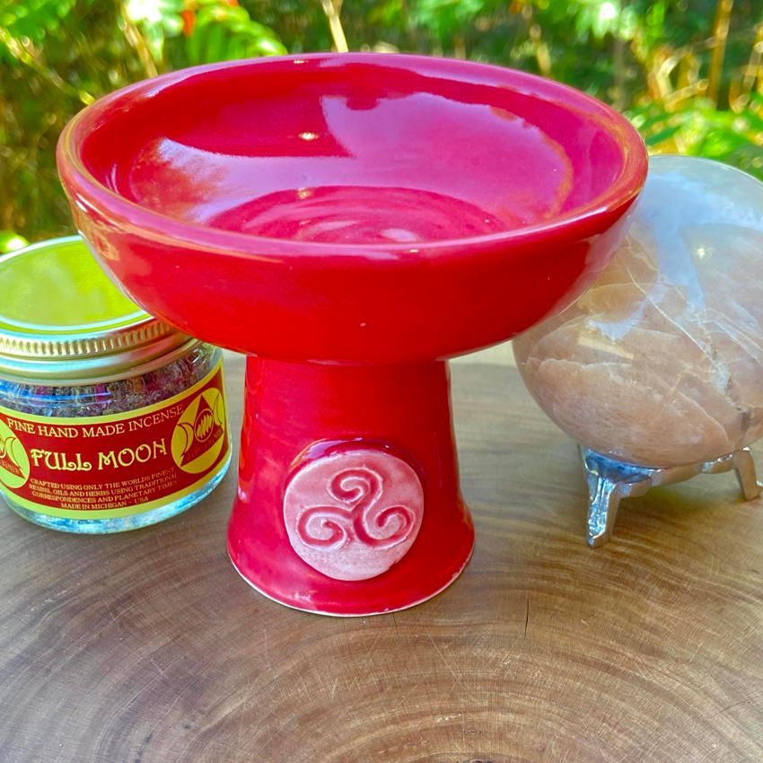Luna Ignis Ceramic Incense Burner Red Triskelion