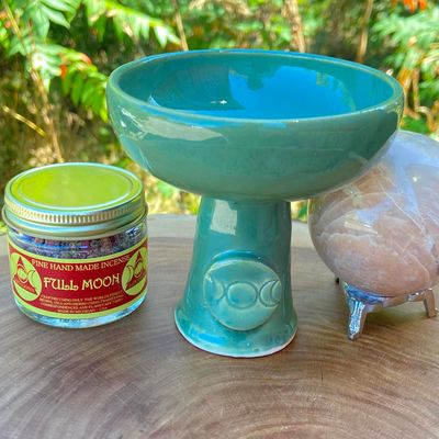 Luna Ignis Ceramic Incense Burner Sea Green Triple Moon