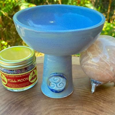 Luna Ignis Ceramic Incense Burner Speckled Blue Grey Triskelion
