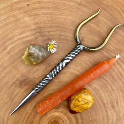 Stang Iron Burin or Candle Scribe Triple Twist Brass Plated