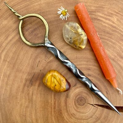 Looped Iron Burin or Candle Scribe Vine Twist Brass Plated