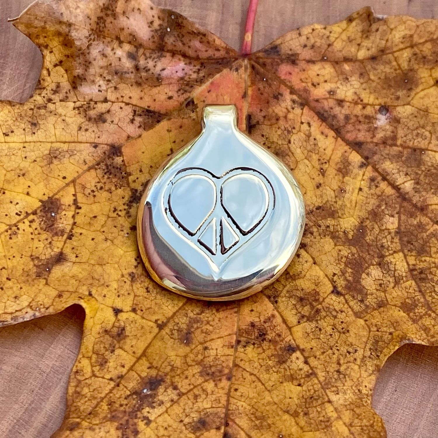 Luna Ignis Hand Crafted Brass Peace Heart Amulet pendant