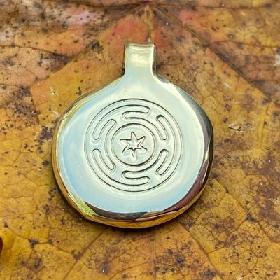 Luna Ignis Hand Crafted Brass Hecate&#39;s Wheel Amulet pendant