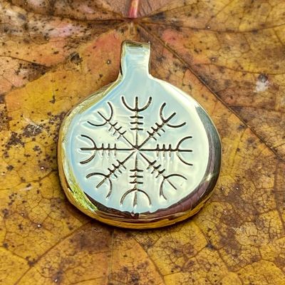 Luna Ignis Hand Crafted Brass Helm Of Awe Amulet pendant