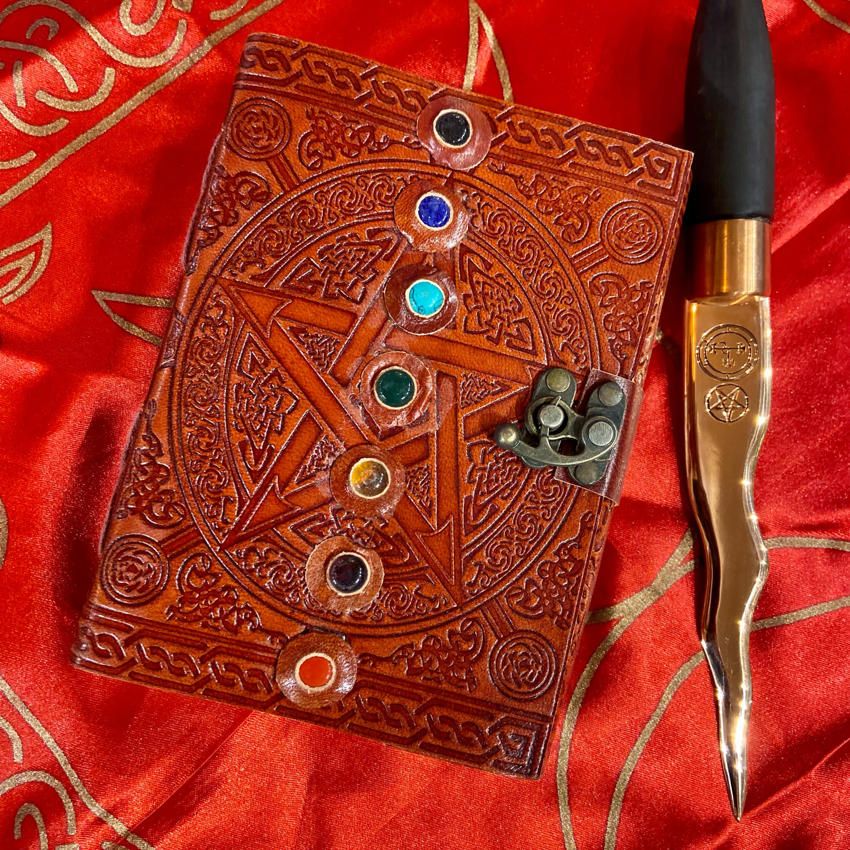 Leather Journal 7 Chakra Stones (pentacle)