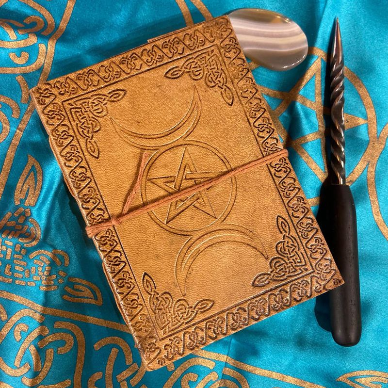 Leather Journal Pentacle Triple Moon