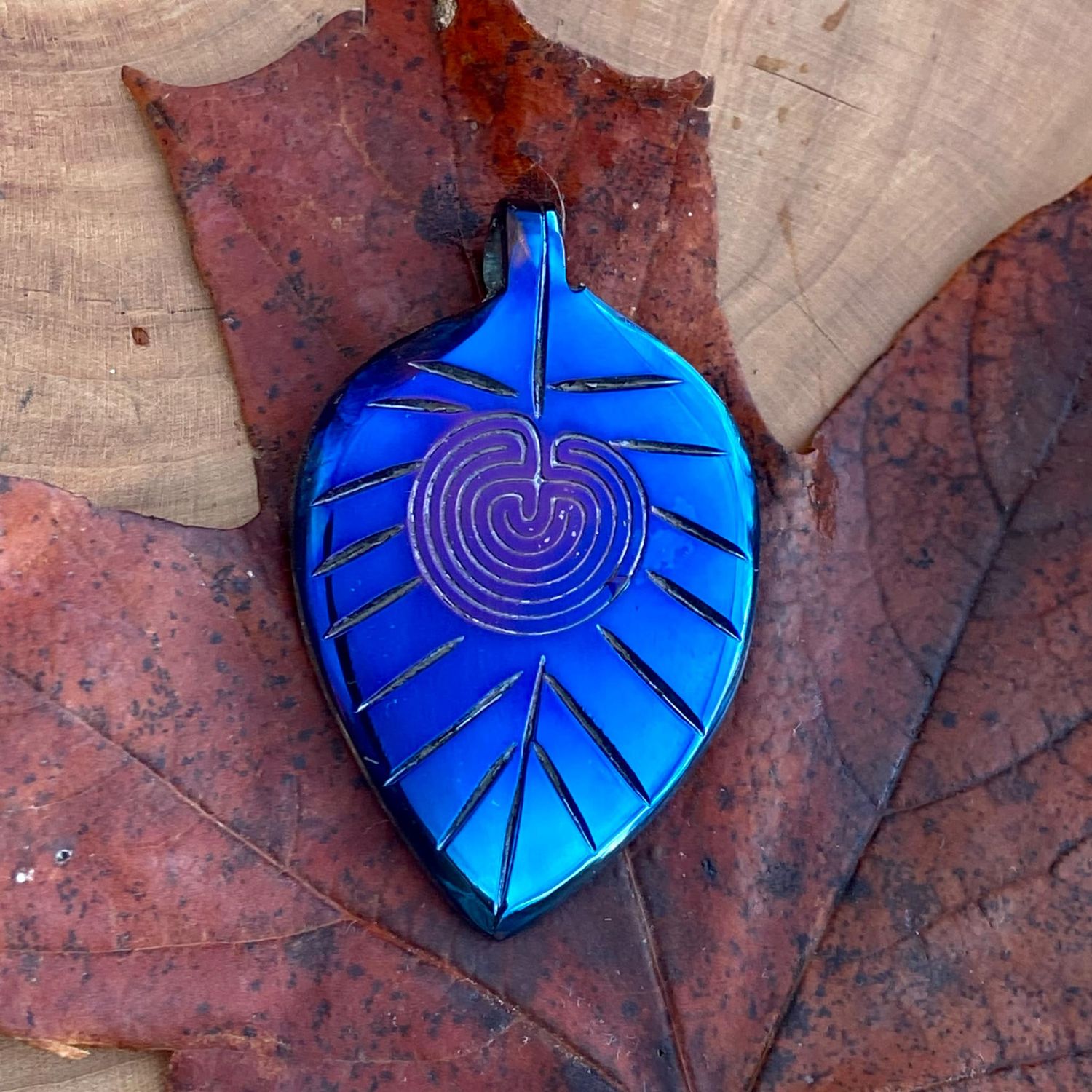 Luna Ignis Hand Forged Unique Neolithic Labyrinth Leaf Amulet Pendant