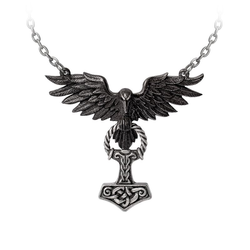 Hrafnhamerr Raven And Mjolnir Necklace P967
