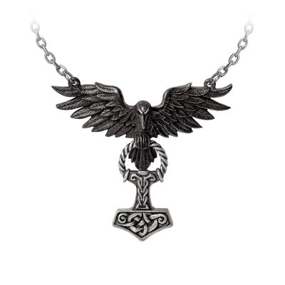 Hrafnhamerr Raven And Mjolnir Necklace P967