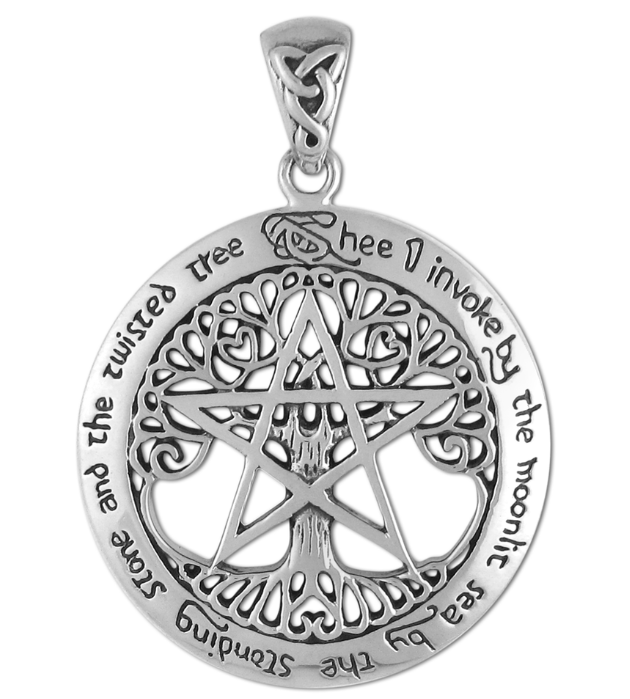 Sterling Silver Extra Large Cut Out Tree Pentacle Pendant