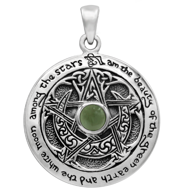 Sterling Silver Moldavite Large Moon Pentacle Pendant