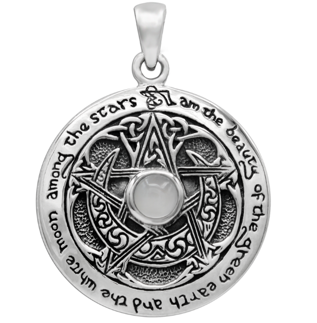 Sterling Silver Moon Pentacle Pendant with White Moonstone