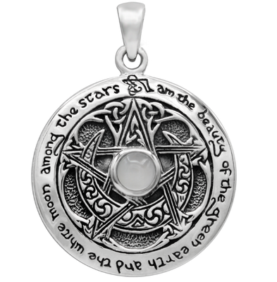 Sterling Silver Moon Pentacle Pendant with White Moonstone