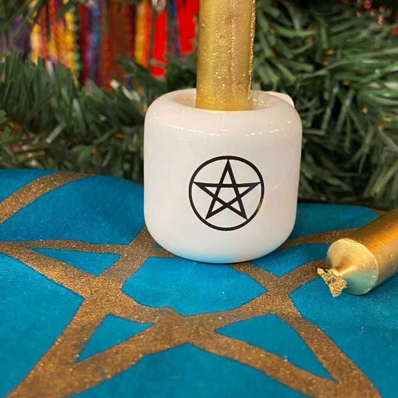 Pentacle White Chime or Household Candle Holder 1.25in x 1.25in
