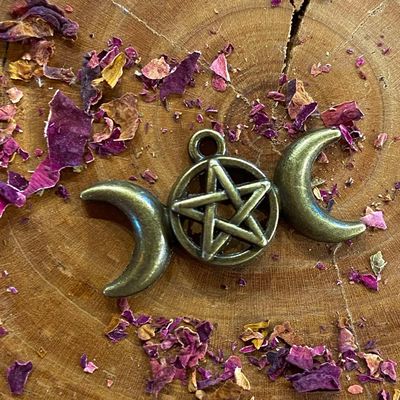 Large Spell Jar triple moon decal bronze finish 1 inch (Crystal Chip Bar)