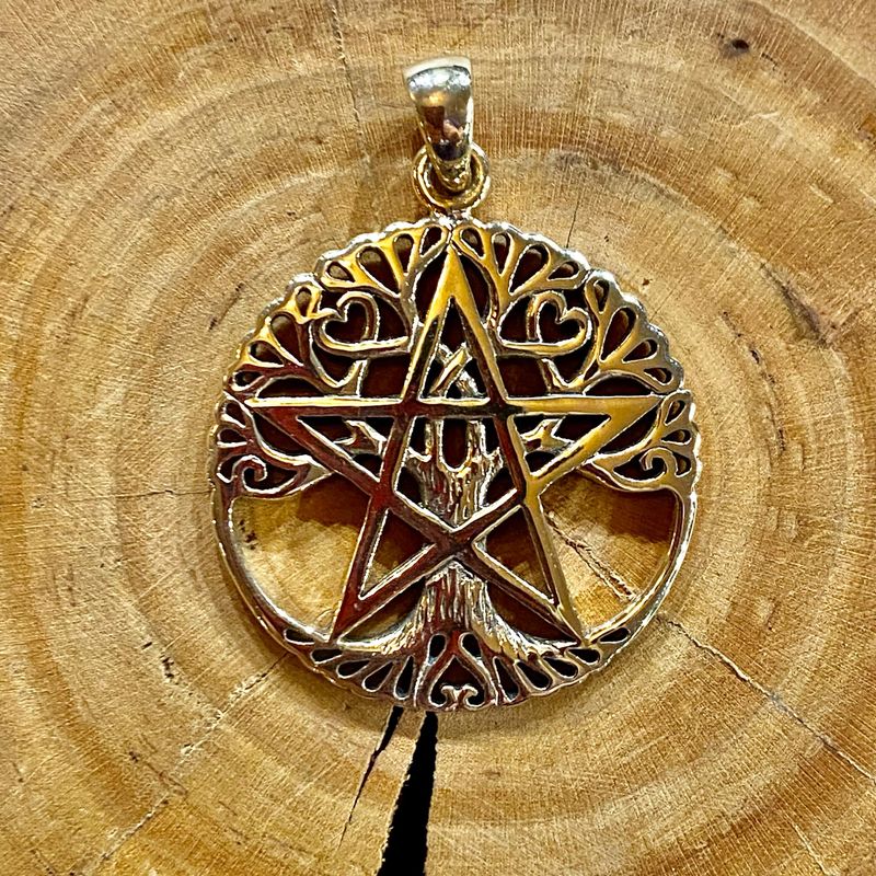 Brass Large Cut Out Tree Pentacle Pendant