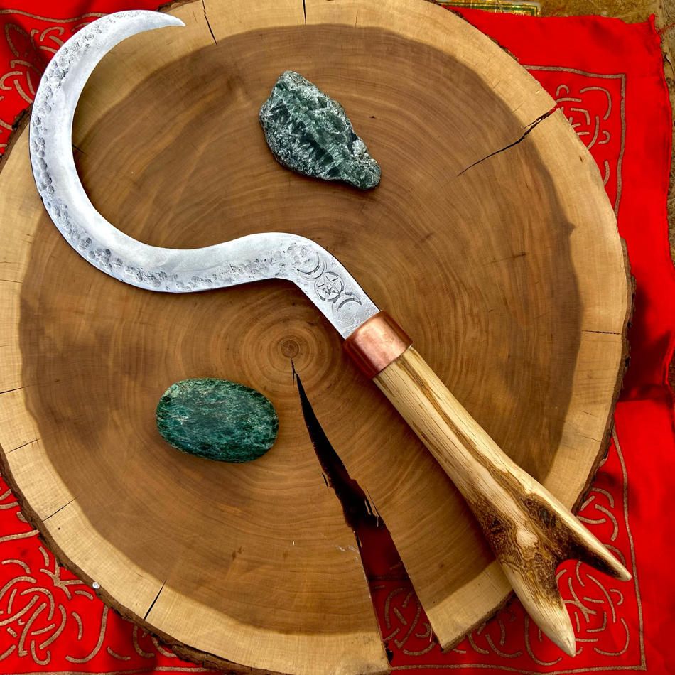 Boline With Triple Moon Pentacle and Red Oak Handle