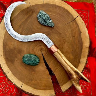 Boline With Triple Moon Pentacle and Red Oak Handle