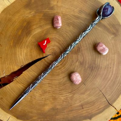 Iron Wand with Amethyst sphere - Vine Twist Double groove
