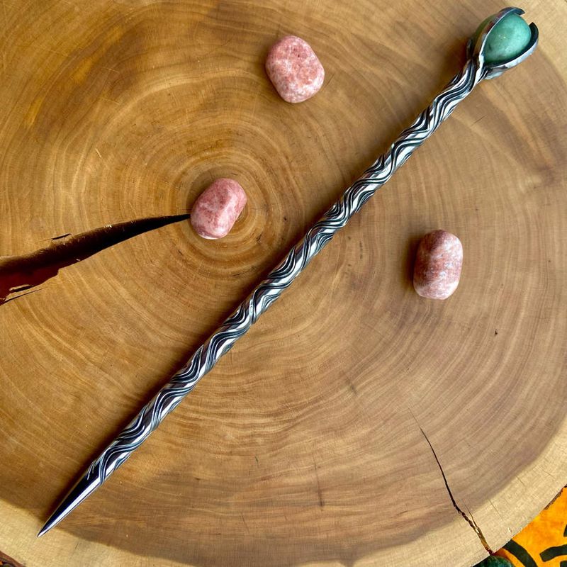 Iron Wand with small aventurine sphere -  Vine Twist