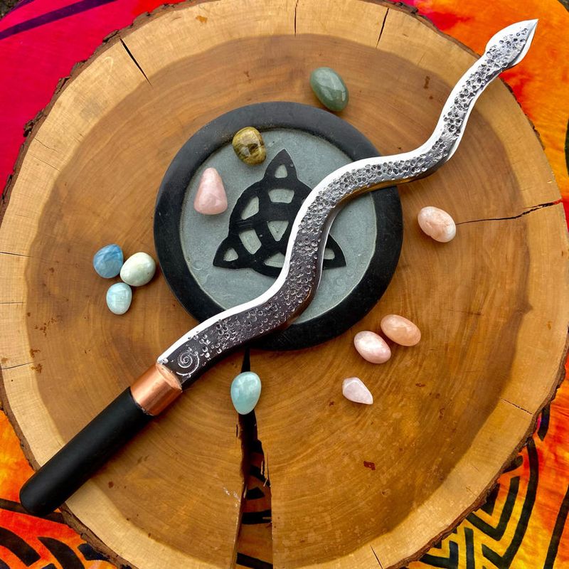 African Ebony and Iron Serpent Athame With Neolithic Spiral 16&quot;