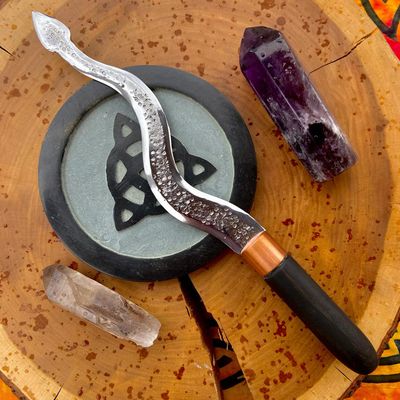 African Ebony and Iron Serpent Athame rounded handle 13&quot;
