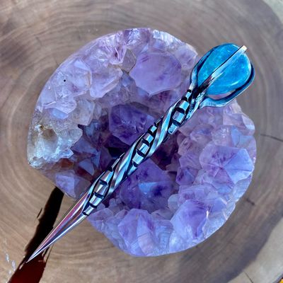 Crystal Burin With Aqua Aura Quartz Staircase Twist