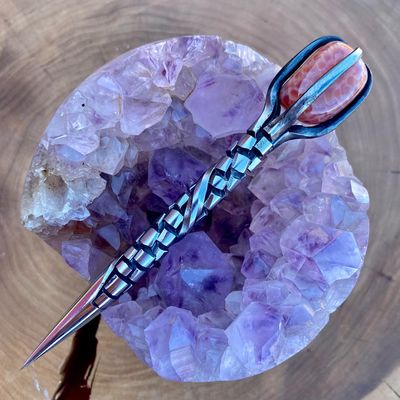 Crystal Burin With Fire Agate Dragon Scale Twist