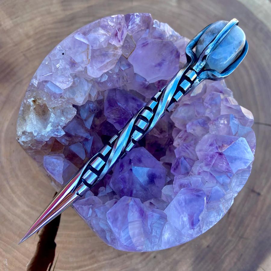 Crystal Burin With Rainbow Moonstone Staircase Twist