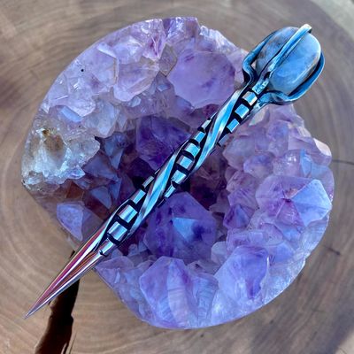 Crystal Burin With Rainbow Moonstone Staircase Twist