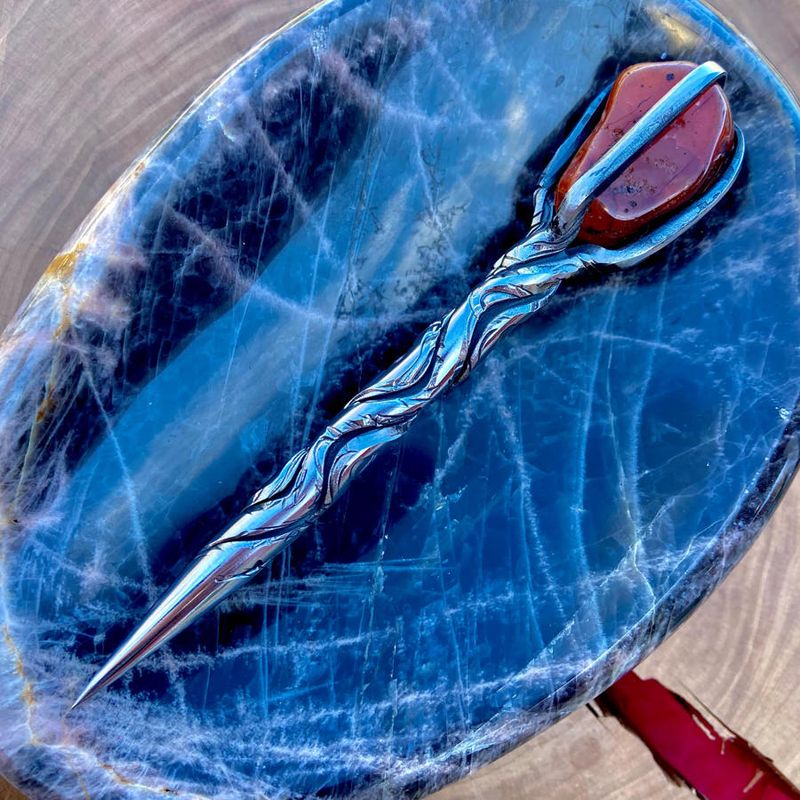 Crystal Burin With Carnelian Rippled Vine Twist