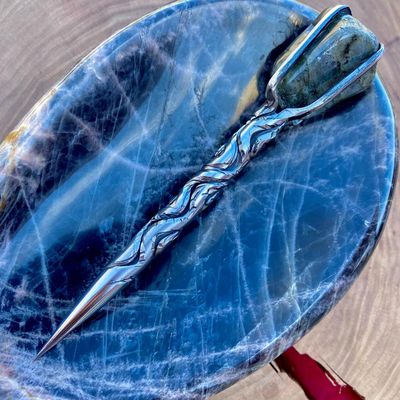 Crystal Burin With Labradorite Rippled Vine Twist