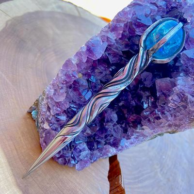 Crystal Burin With Aqua Aura Quartz Vine Twist