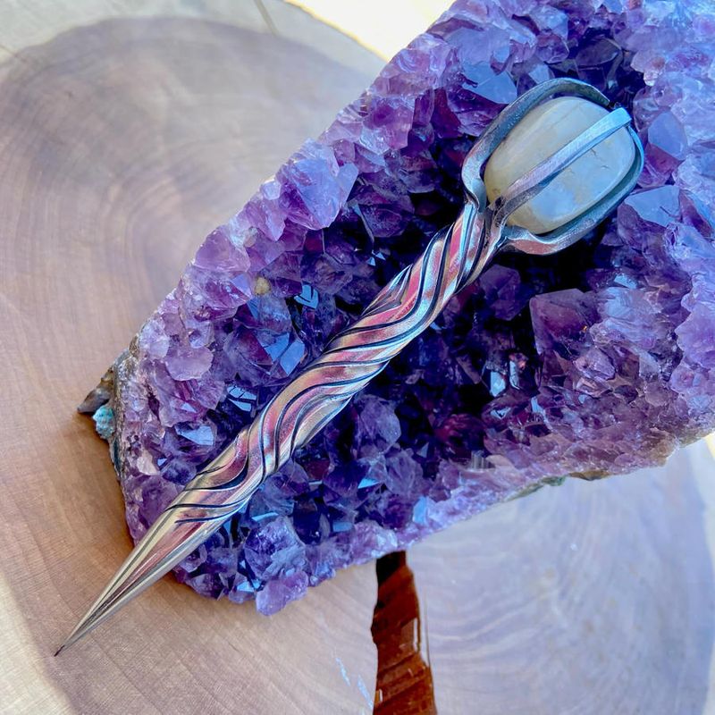 Crystal Burin With Moonstone Vine Twist