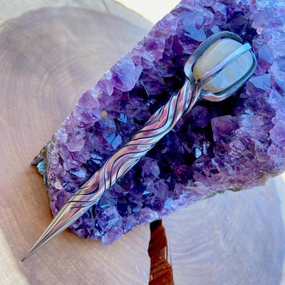 Crystal Burin With Moonstone Vine Twist