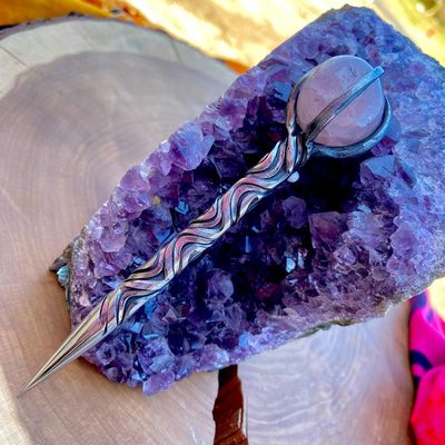 Crystal Burin With Rose Quartz Vine Twist