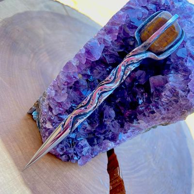Crystal Burin With Tiger Eye and Speckled Vine Twist