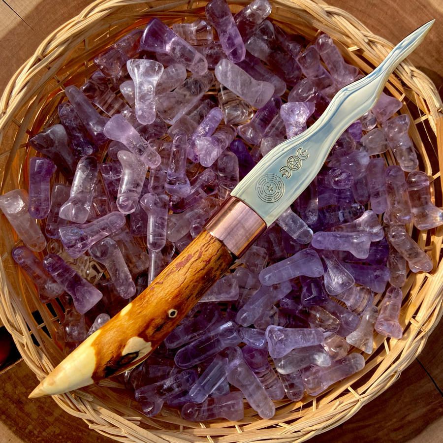 Hecate Flame Athame English Graveyard Yew with Triple Moon Pentacle
