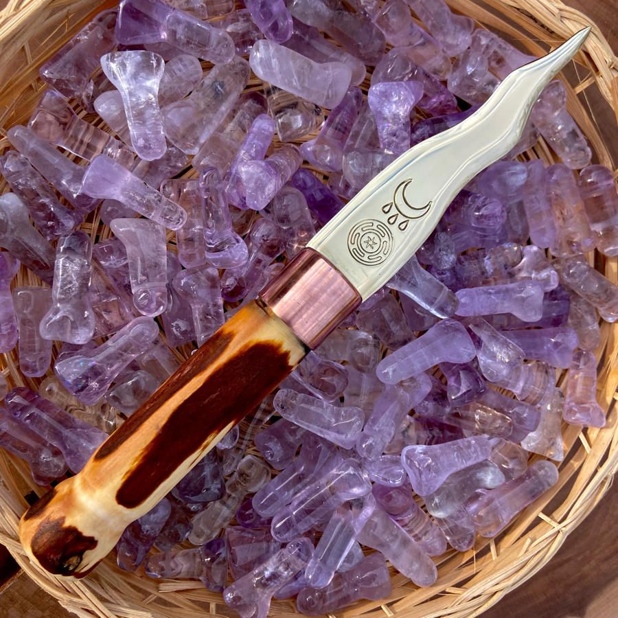 Hecate Flame Athame English Graveyard Yew with Crying Moon