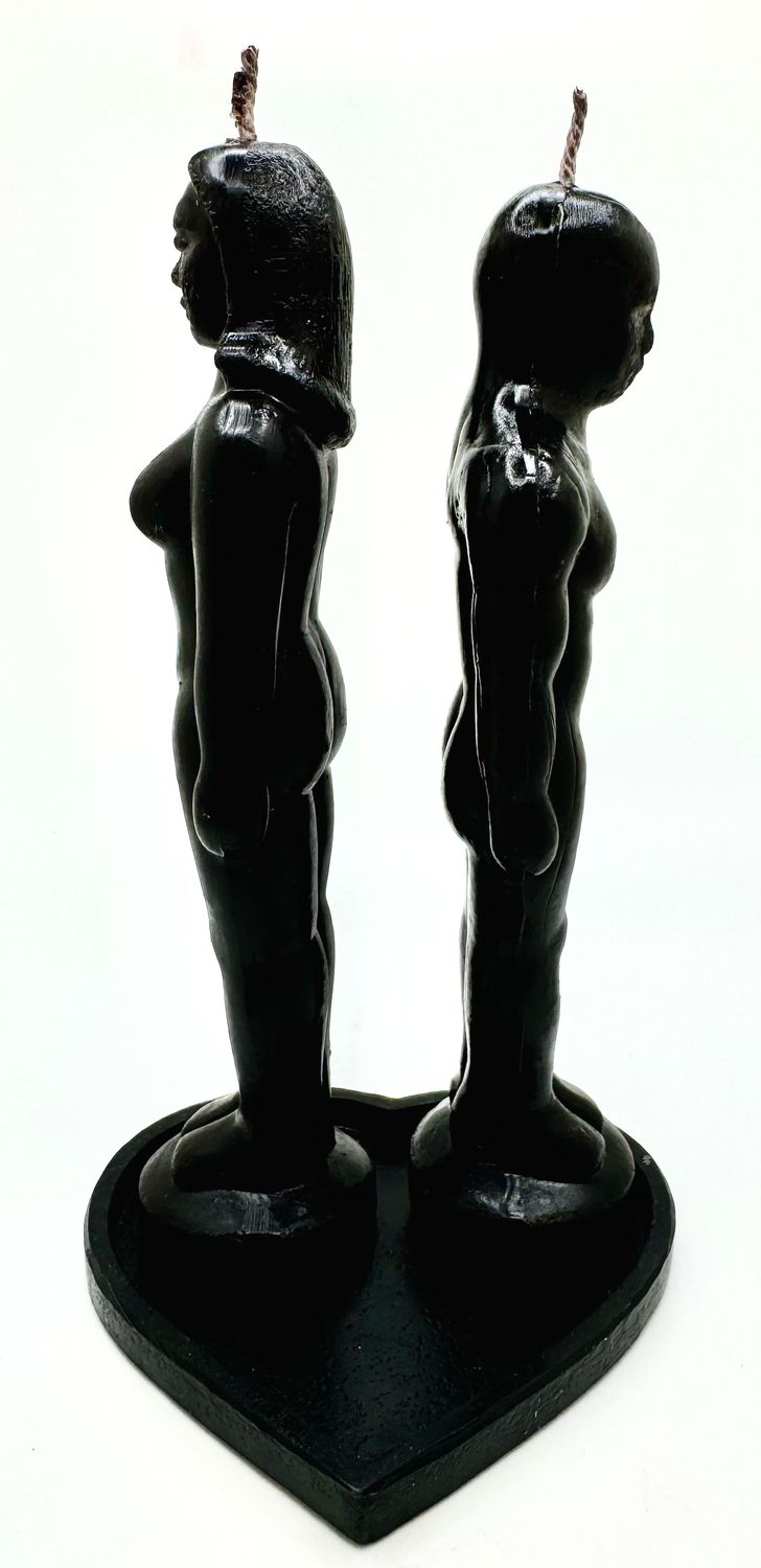 Break UP Candle - Male and female black poppet on heart base