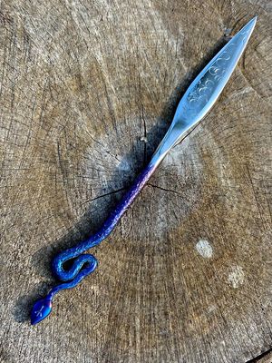 Iron Artisan Serpent Athame with Algiz and Tir Runes and Colorized Handle