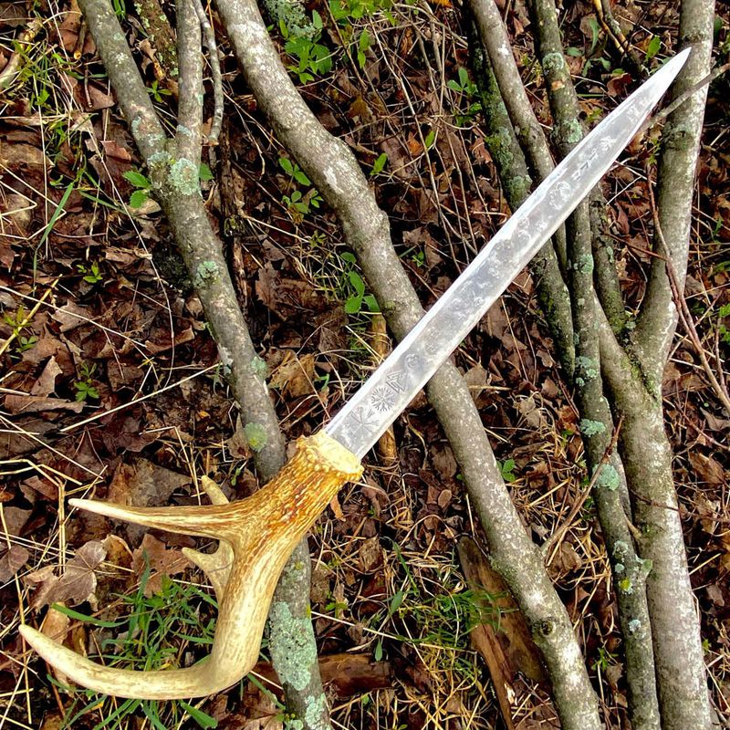 Luna Ignis Short Sword Set in Deer Antler Handle ALU sword of Wyrd
