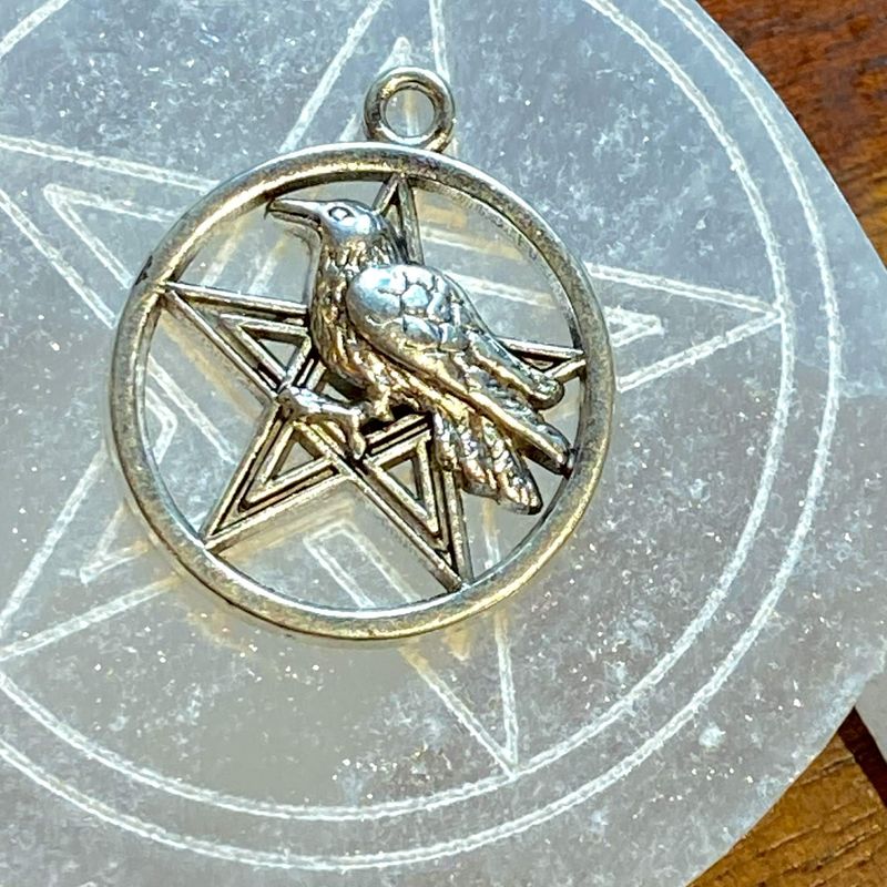 Extra Large Silver Finish Raven Pentacle Decal 1 inch diameter