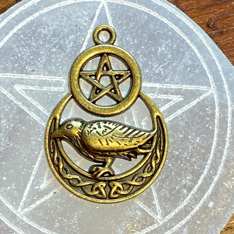 Extra Large Bronze Raven Crescent Moon Pentacle Decal 1 inch diameter