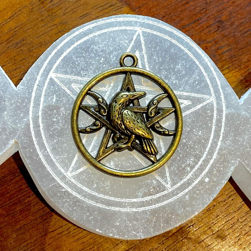 Extra Large Bronze Raven Triple Moon Pentacle Decal 1.125 inch diameter