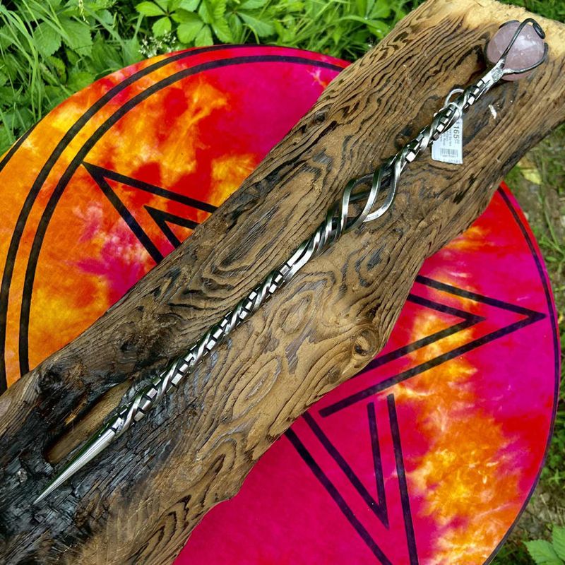 Ensorcell Series Large Artisan Wand with Rose Quartz Sphere Staircase Twist