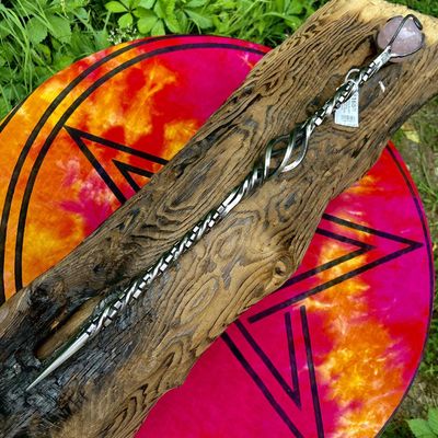 Ensorcell Series Large Artisan Wand with Rose Quartz Sphere Staircase Twist