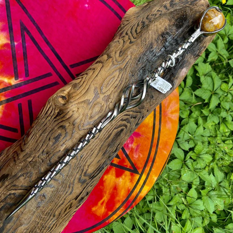 Ensorcell Series Large Artisan Wand with Golden Fire Quartz Dragon Scale Twist