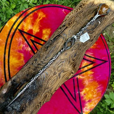Ensorcell Series Large Artisan Wand with Golden Fire Quartz rippled Vine Twist
